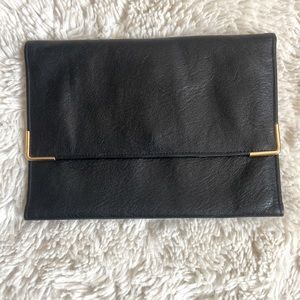 VINTAGE slim leather black and gold wallet clutch